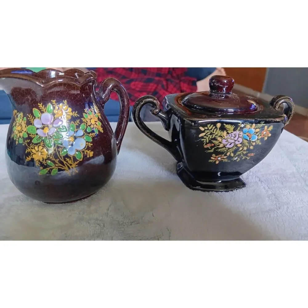 Antique Porcelain Moriage Creamer and Sugar Bowl Made in Japan